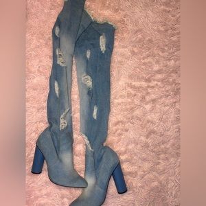 Jean Knee High Boots w/ Heel